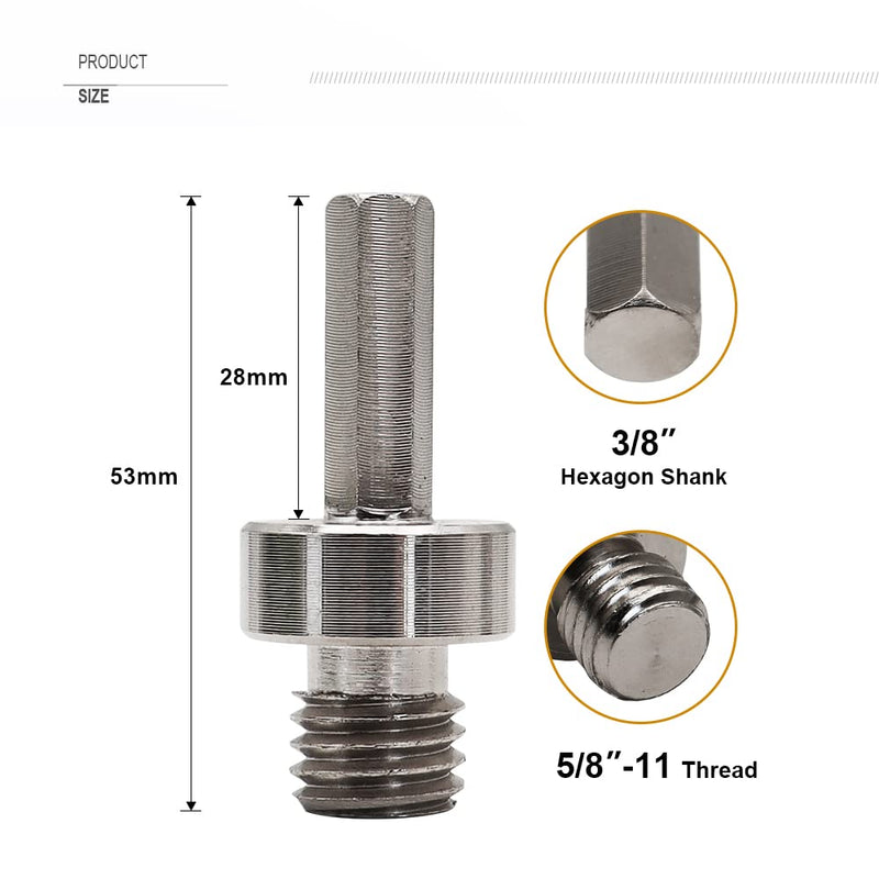 SHDIATOOL Adapter for Core Bits Conversion 5/8-Inch-11 Male to 3/8-Inch Male Hexagon Shank for Drill Machine 5/8-11 to Hex Shank,1-Pk