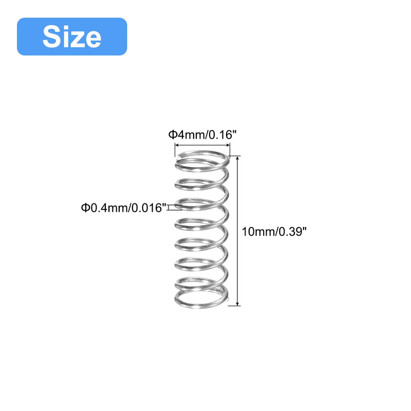 uxcell Compression Spring, 5Pcs 304 Stainless Steel, 4mm OD, 0.4mm Wire Size, 10mm Free Length, Silver Tone 4x0.4x10mm