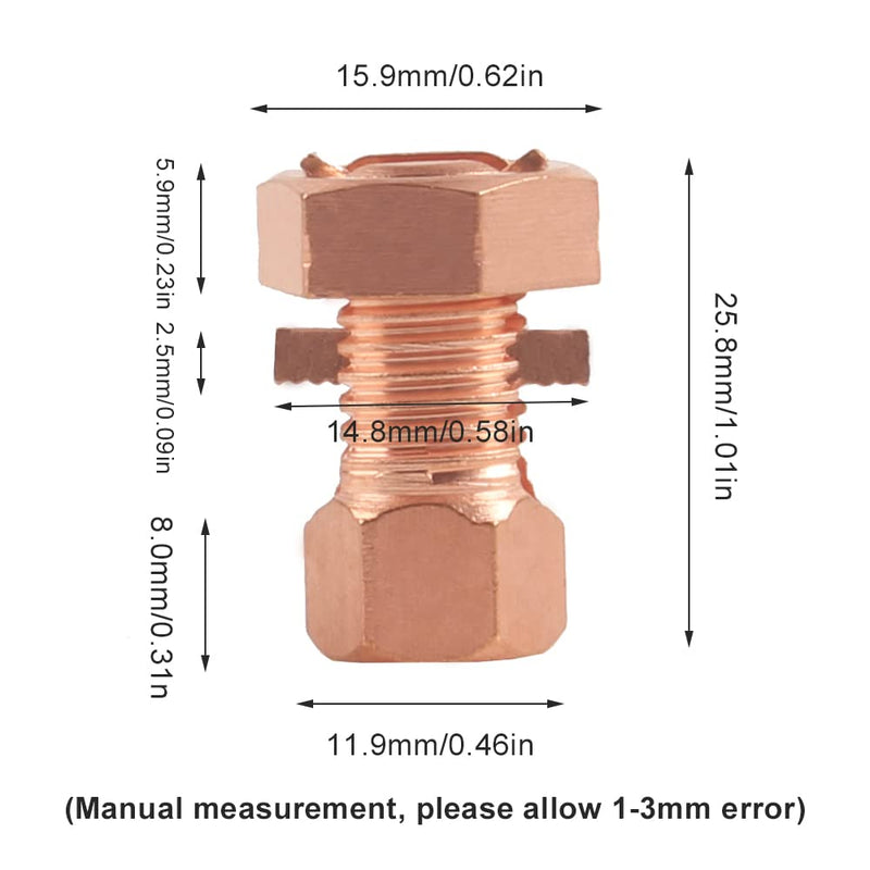 6PCS Split Bolt Connector Copper Grounding Clamps for Completing Ground Bonding to Bare Wires TJ-16
