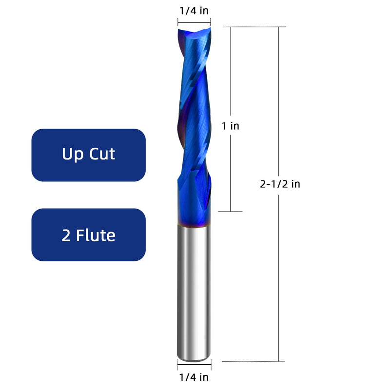 CNC Spiral Router Bits (5, Up Cut - 1/4" Dia - 2-1/2" OAL) 5
