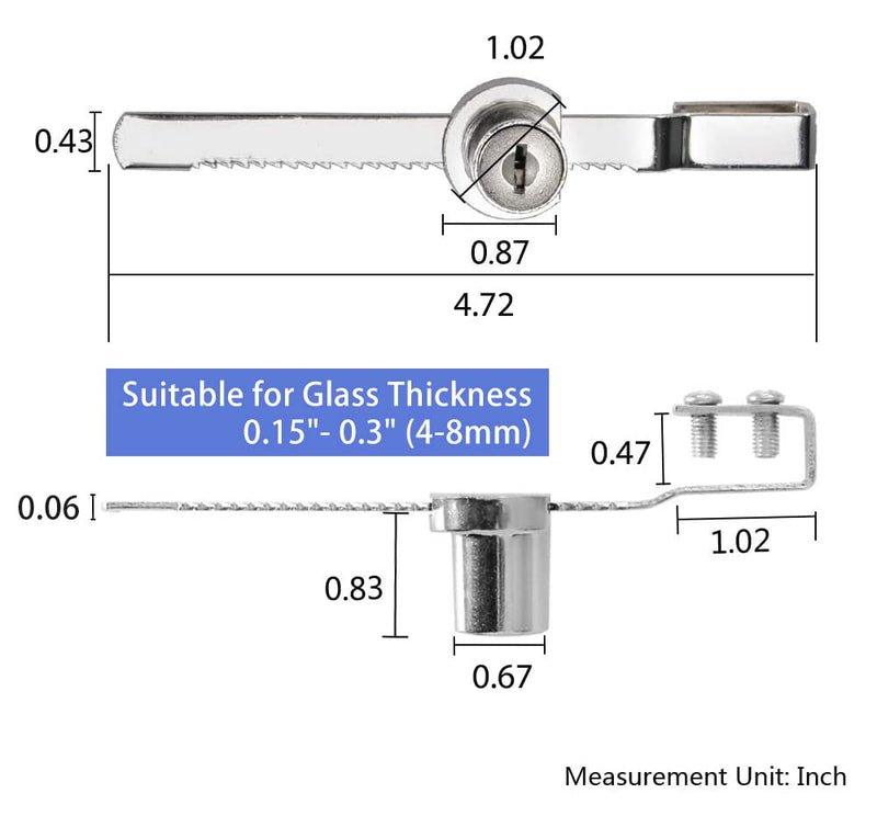 Sliding Glass Door Ratchet Lock Display Case Lock with Chrome Finish, Security, Keyed Alike Showcase Display (8 PC) 8 PC