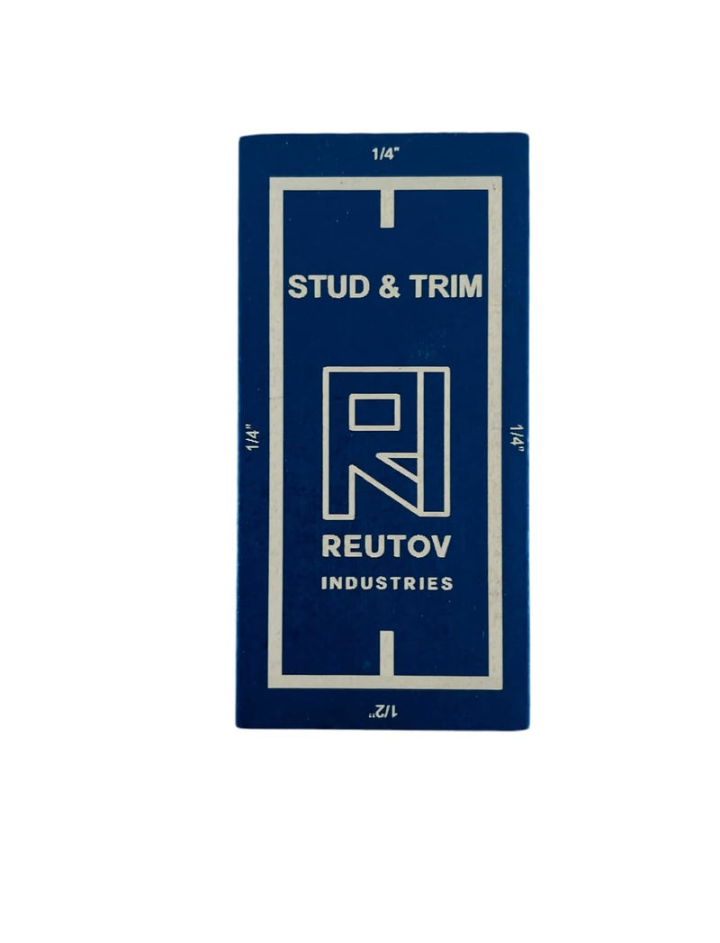 Stud and Trim, stud finder, 1/4" and 1/2" trim reveal gauge, 1/8" door gap reveal gauge, no batteries required.