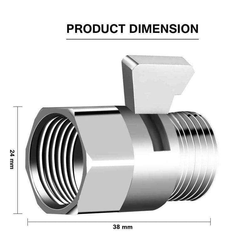Shower Shut Off Valve G1/2" Brass Shower Head Flow Control Valve with Handle Lever G1/2 Universal Size for Shower Arm and Hose Silver