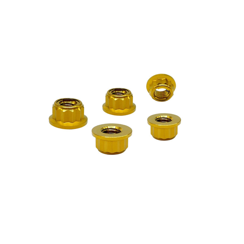 RISON Titanium Bi-Hex Sprocket Nut 12PT Flange Lock nut Titanium Metal Lock nut Pack of 5 (M8x1.25mm,Gold) M8x1.25mm Gold