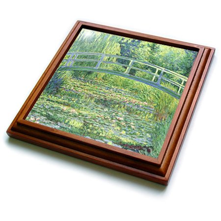 3dRose Famous Monets Water Lillies with Lavender Frame Trivet with Ceramic Tile, 8 by 8", Brown