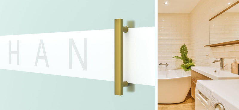 Titanium Gold Square Barn Door Handles 12"/16"/18"/24"/36"/48"/59'', Pull Push Long French Door Handle Double Sided, Large Front Exterior Shower Door Pull Handles 12inch / 30cm Brushed Gold