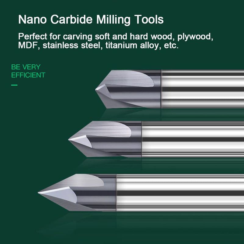 ASNOMY 4Pcs Carbide Chamfer End Mill V Groove Router Bit 60 Degree and 90 Degree, 3 Flutes CNC Milling Cutter V Bits for Carving and Engraving 4 5/32" & 1/4", 60 & 90 Degree