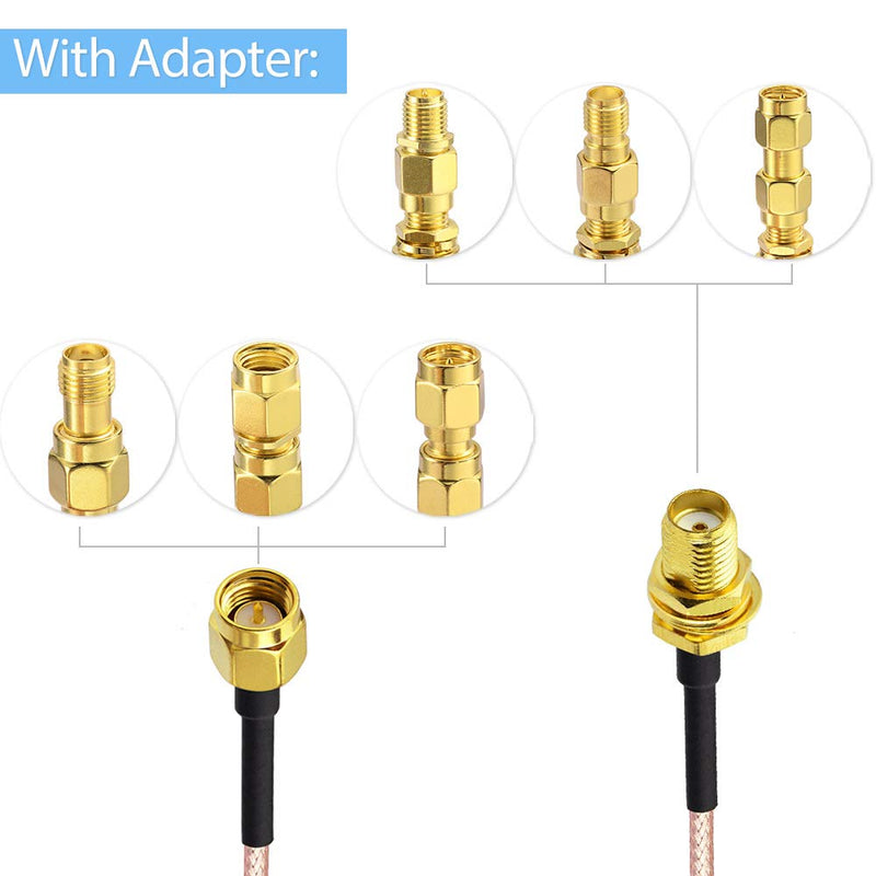Superbat SMA Male to SMA Female RF Coaxial Coax Cable 12inches + 5pcs RF Coax Adapter Kit, SMA Cable + SMA to SMA/RPSMA Adapter KIT for WiFi/Ham Radio/GPS/3G 4G LTE Antenna,LNA and etc 30CM/12" 2-pack