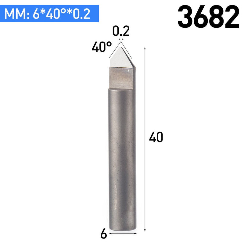 HUHAO 40 Degree 0.2mm Tip Diamond Engraving Bit Stone Tools 6mm Shank CNC End Milling Cutter Marble PCD Engraver Hard Granite Lettering Carving (3682)