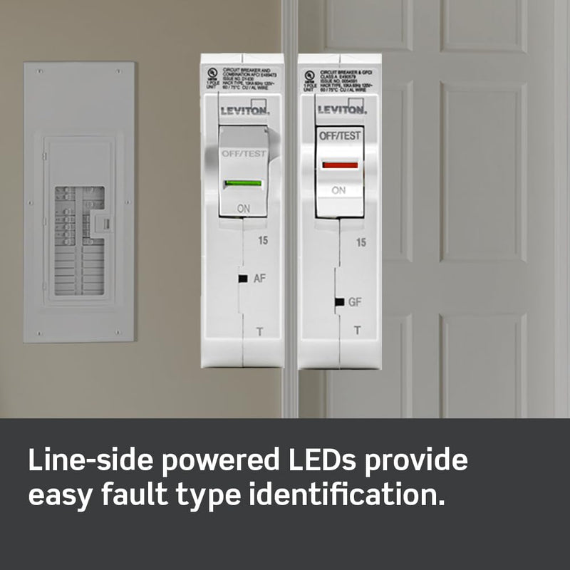 Leviton LB115-T 15A 1-Pole Plug-On Standard Branch Circuit Breaker, Thermal Magnetic, 120 VAC, White