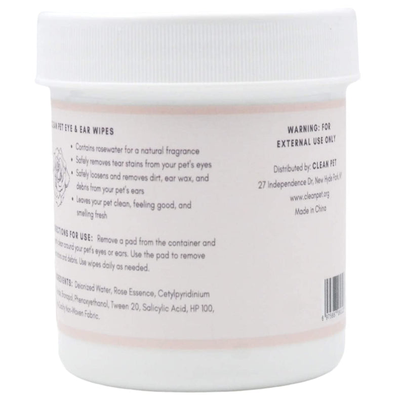 Veterinary Eye & Ear Wipes for Dogs & Cats - Removes Tear Stains & Infection Treatment - Hypoallergenic Rosewater - 100 Count