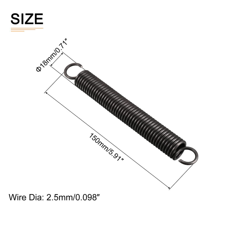 2.5x18x150mm(WxODxL) Extension Spring - 1Pack - Good for Home Repair Machinery - Manganese Steel Extended Compressed Spring - Black 2.5x18x150mm