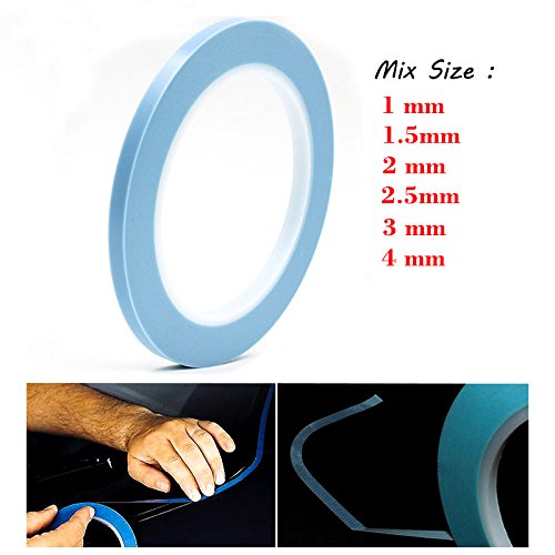 JINBING Mix 6Rolls High Temperature Vinyl Fine Line Fineline Masking Tape Automotive Car Auto Paint 1mm 1.5mm 2mm 2.5mm 3mm 4mm (Pack of 2) 1mm 1.5mm 2mm 2.5mm 3mm 4mm (Pack of 2)