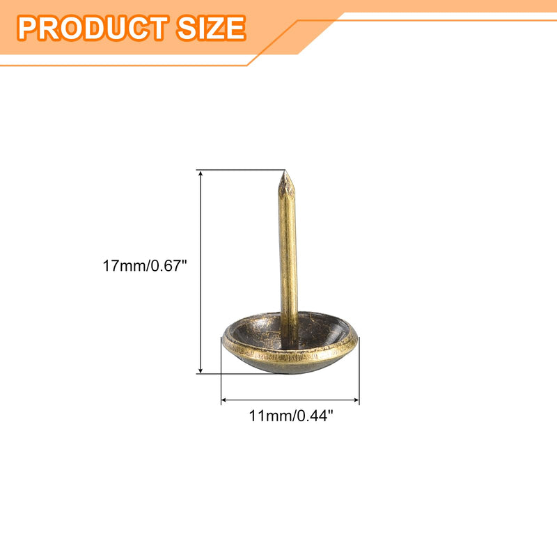 uxcell Upholstery Tacks Nail Pins Furniture, 25Pcs 11x17mm Thumb Tack Pins Assortment Kit Carbon Steel for Home Sofa DIY Decorative Nail Heads Nails, Yellow Bronze 25