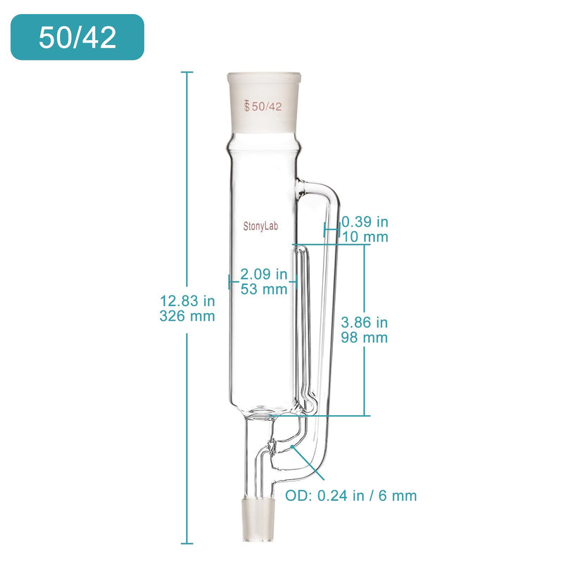 stonylab Borosilicate Glass Soxhlet Extractor,50/42 Top Joint 24/29 Bottom Joint, Commonly Used in Laboratory Extraction