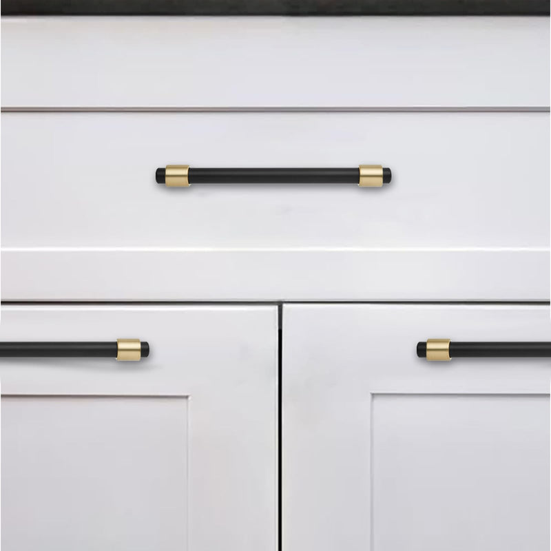 khtumeware 3 inch 5 Pack Matte Black/Brushed Brass Cabinet pulls Zinc Alloy, Kitchen Cabinet Handles, Wardrobe Drawer Handles - Suitable for Bathroom cabinets, Bedroom Furniture