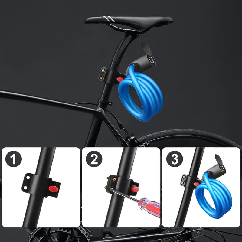 Bike Lock Keyless Combination Cable Lock eLinkSmart: Blue Waterproof Cable Lock 150cm Long Steel for Bicycle Scooter Motorcycle Door Fence Gate - Fingerprint Unlock via Phone App iOS Watch 150cm-blue