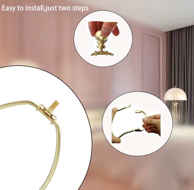 8 Inch Polished Brass Lamp Harp Holder with Lamp Finials And Standard Saddle Base ，1 Set Detachable Lamp Shade Bracket Holder, DIY Lighting Replacement Accessories for Table/Floor Lamps