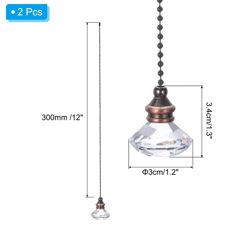 PATIKIL Ceiling Fan Pull Chain, 2 Pack 12" Decorative Diamond Pendant Chain Extender Charm Extension Pull String for Ceiling Fans Light Lamp, Clear