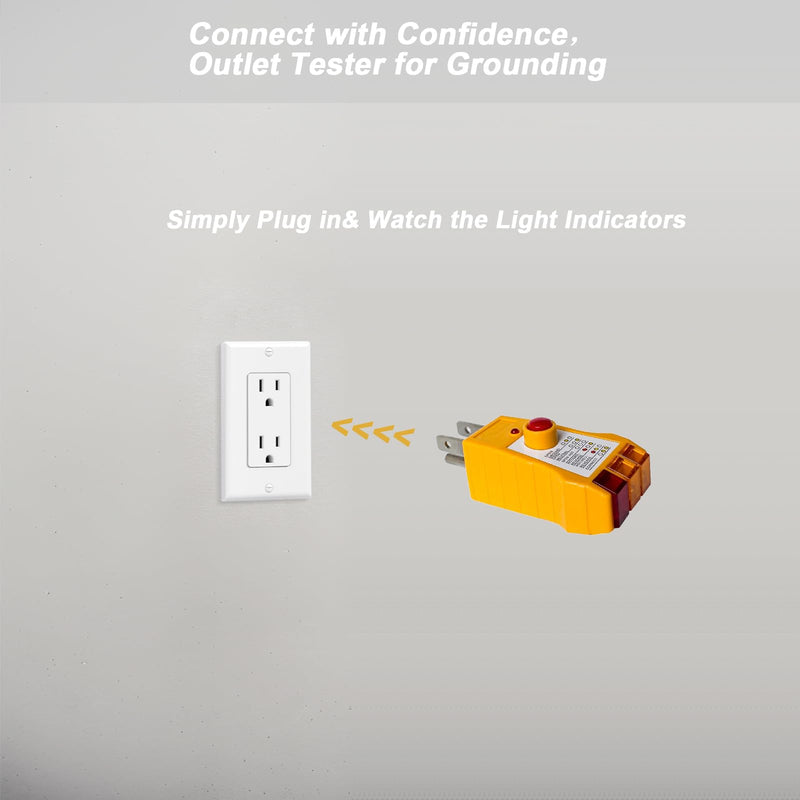 Outlet Tester with GFCI Check - Grounding & Receptacle Circuit Tester, Electric Outlet Tester Plug in, Automatic Electric Circuit Polarity Voltage Detector Breaker Finder (Yellow) Yellow