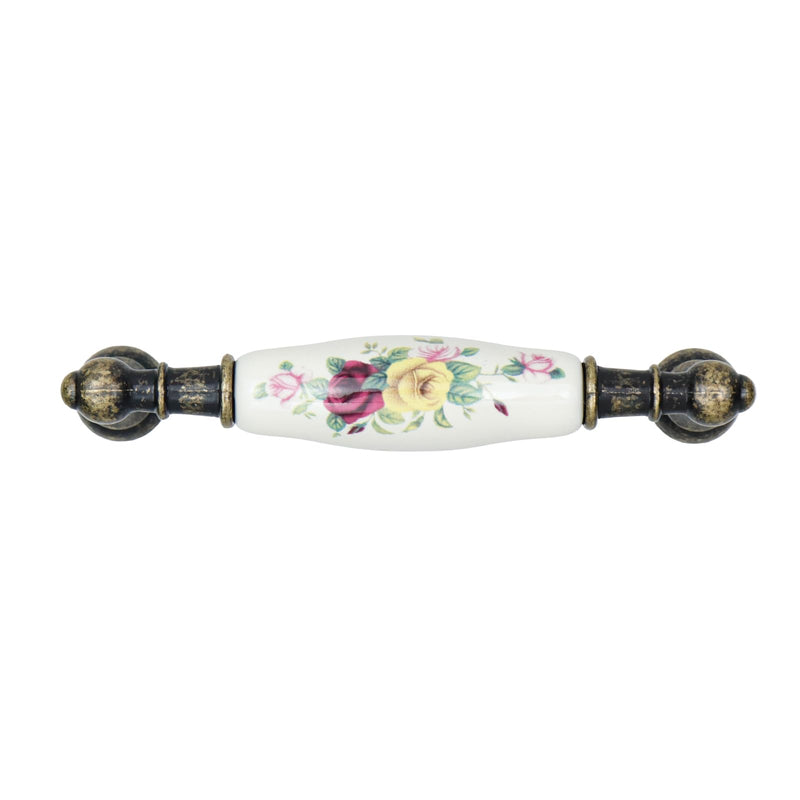 6pcs Floral Ceramic Cabinet Pulls 3.78" Holes Center to Center Drawer Pull Antique Flower Dresser Handles for Furniture Closet Wardrobe, with Screws Double Hole, 3.78"