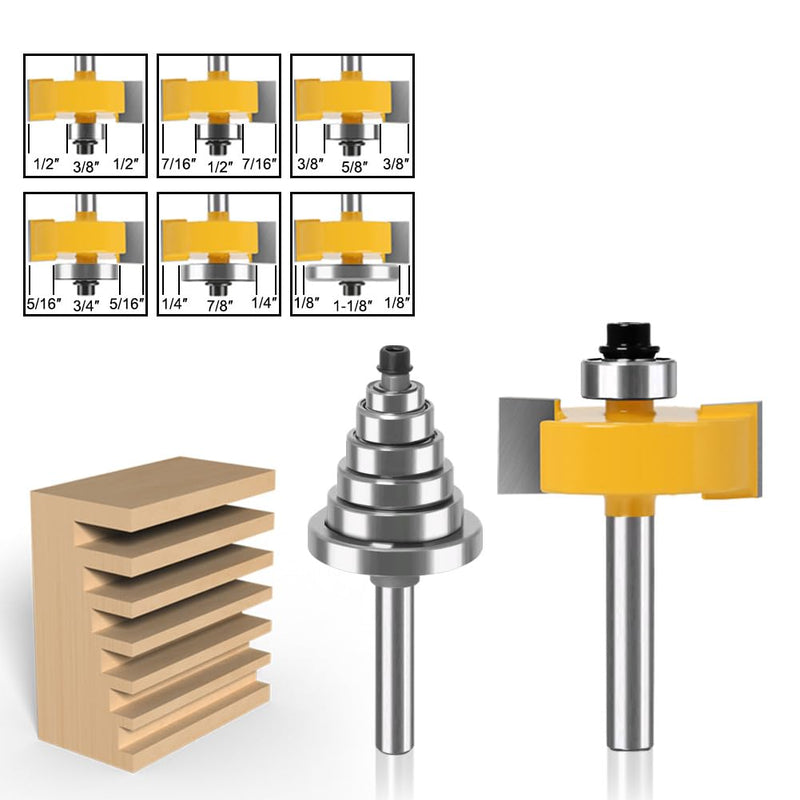 WSOOX 1/4 Inch Shank Rabbet Router Bit Set, 3 Pieces Rabbeting Router Bit with 6 Bearings Set (1/8", 1/4", 5/16", 3/8", 7/16", 1/2" Bearings) (1/4 Inch)