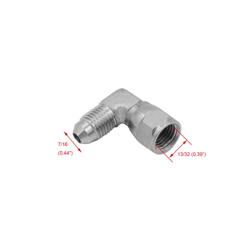 (2-PACK) 6500-04-04 Hydraulic Hose Adapter Fitting 1/4" Male JIC 37° Flare (7/16-20 UNF) × 1/4" Female JIC 37° Swivel Nut (7/16-20 UNF) 90° Elbow SAE Pipe Joints Connector Carbon Steel