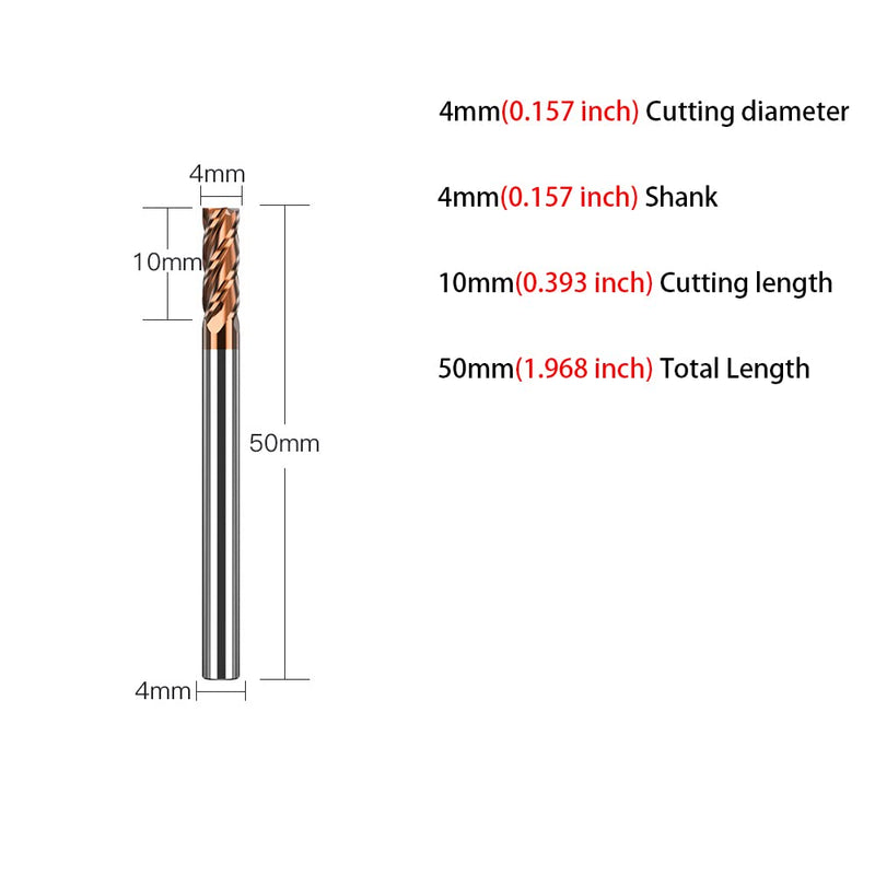 1pc 4 Flutes Carbide Square End Mill - 4mm (0.157") Dia, 4mm (0.157") Shk Dia - Micro Grain CNC Router Bits Carbide Milling Cutter for Alloy Steel/Hardened Steels - HRC55 - TISIN Coated 4mm【0.157"】Dia,4mm【0.157"】Shank Dia - NewNest Australia