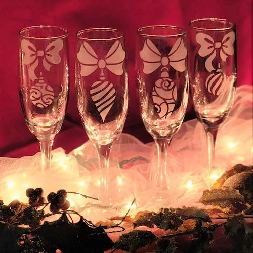 Over'N'Over Reusable Glass Etching Stencils – Durable Self-Stick Designs for Glass, Mirrors, and Ceramics with Armour Etch Cream – 5” x 8” Stencil Sheet - Christmas Ornaments 2