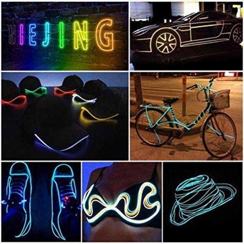 Searik LED Neon Light, 16.4ft/5m Portable EL Wire Glowing Rope Lights LED Strips with Battery Controller for Halloween Decorations Party Favor Festival DIY Car Clothes Decor (Light Blue) Light Blue
