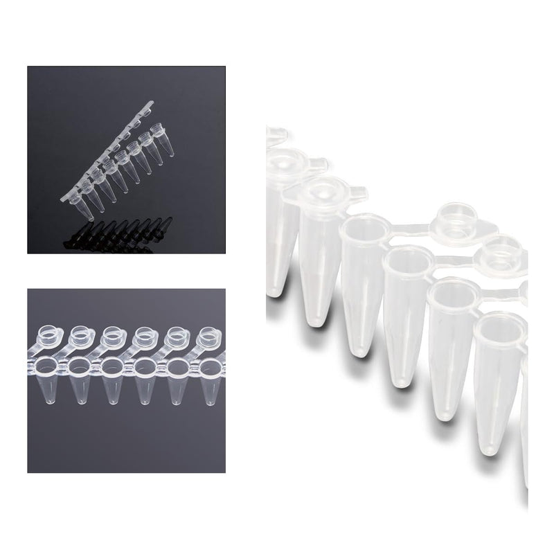 PCR Tubes - 0.2ml PCR Tubes Thin Wall ，8-Strip PCR Tubes with Shinged Flat Caps （125 Strips/Box)