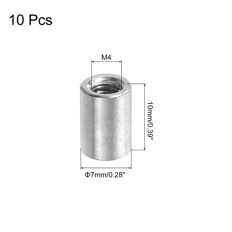 uxcell M4x0.7mm Round Coupling Nuts, 10 Pcs Carbon Steel Connector Nuts Fasteners Rod Bar Stud 10mm for Industrial Construction Fasteners, Silver M4-0.7 x 10mm