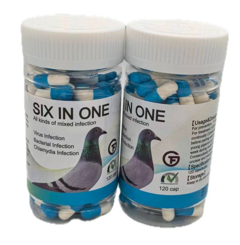 6 in 1 Medicine for Pigeons, Canary, Finches, Parakeet, Cockatiels, Parrots, Cage Small Birds, & Aviary Birds 120 Capsules
