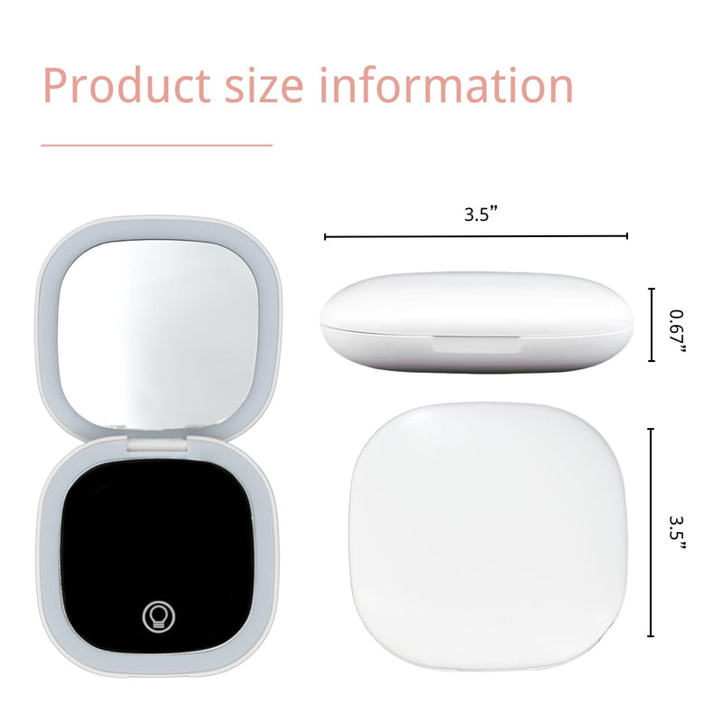 Makeup Mirror with Lights - Dual-Sided White LED Pocket Mirror, 1X/5X Magnifying Travel Mirror, 3 Light Modes, Rechargeable Handheld Mirror for On-The-Go Makeup, Grooming, and Gifts