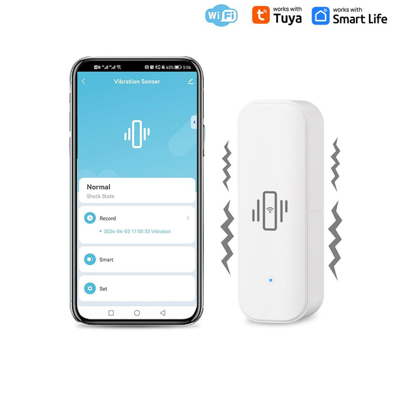 UHPPOTE 2.4GHz WiFi Vibration Sensor Shock Alarm Detector for Door Window Drawer Work with Tuya APP