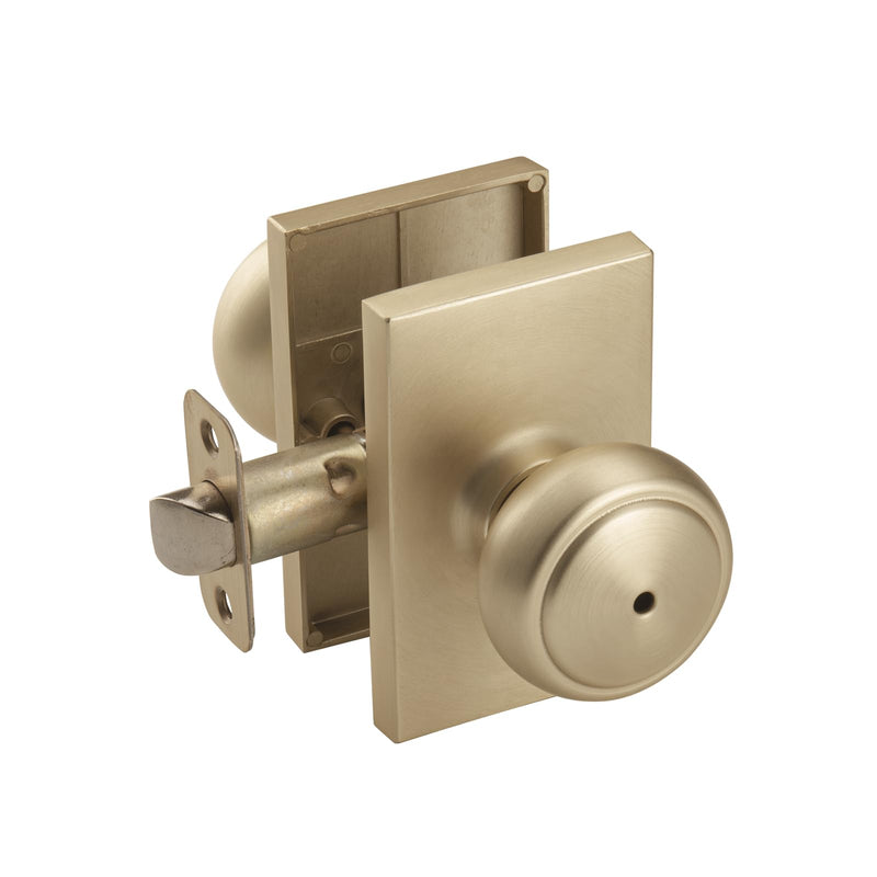 Brushed Gold Door Knob with Turn Lock for Bath & Bedroom, Coastal Interior Door Knobs with Heavy Duty Rectangle Plate Brushed Gold Privacy