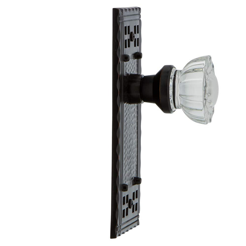 Nostalgic Warehouse Craftsman Plate Single Dummy Crystal Glass Door Knob in Timeless Bronze