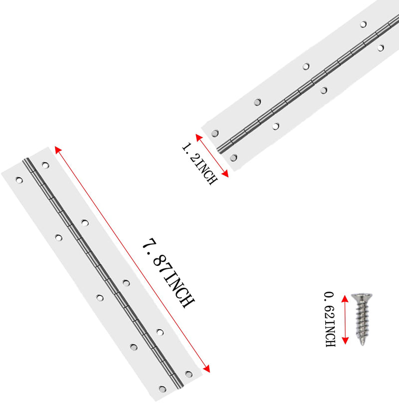 4PCS 8 Inch Piano Hinge Stainless Steel Continuous & Piano Hinge, 0.05" Thickness,1.2" Open Width, Ideal for Folding Cabinet Doors, Silvery Stainless Furniture Hinges Includes 32pcs Screws 8inch 3mm 4pcs
