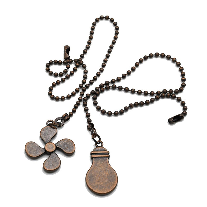 Ceiling Fan Pull Chain Set, 4 Pieces Bulb and Fan Pattern Pull Chain Extension Fan Pull Chain Pendant 12 Inch Ceiling Fan Chain Extender with Ball Fan Chains Connector (Red Bronze) Red Bronze