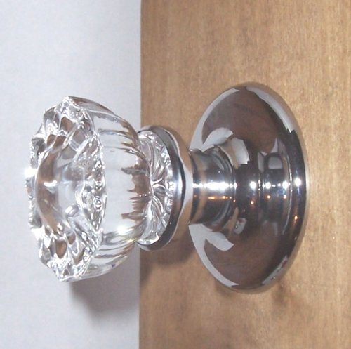 Perfect 12 Point Depression Crystal and Polished Chrome Passage Door KNOB Set with Our Exclusive Premium Rosette Connecting System. No Exposed Screws on Either Rosettes Backplate