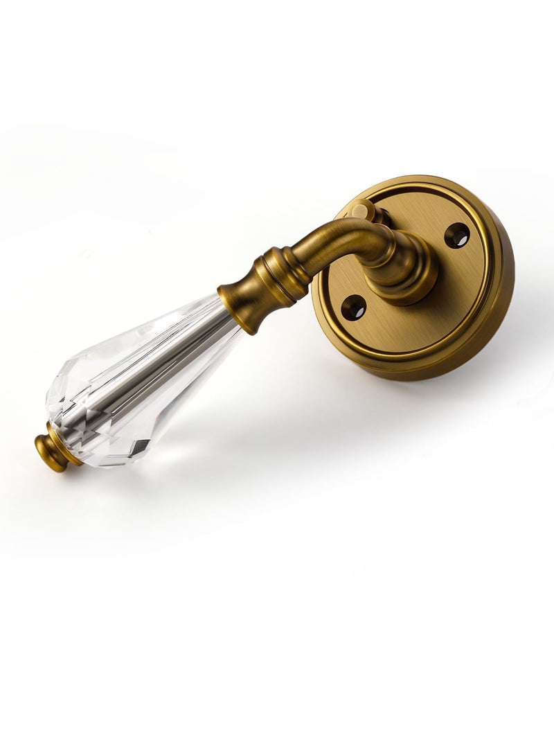 1 Pack Antique Brass Glass Door Lever Privacy Crystal Door Levers Door Lever Interior Door Handle for Bedroom and Bathroom,Zinc Alloy 1