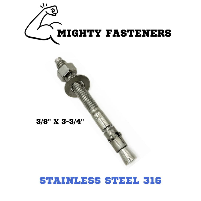 Premium 316 Stainless Steel Wedge Anchor, 3/8-16 X 3-3/4 – Heavy Duty Corrosion Resistant Fastener for Concrete and Masonry Applications 10 Pack