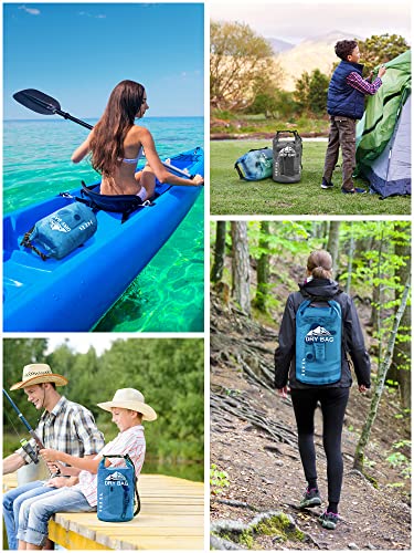 HEETA Waterproof Dry Bag for Women Men (Transparent Blue 5L) Bundled with 2-Pack Waterproof Pouch with Adjustable Waist Strap (Black & Pink)