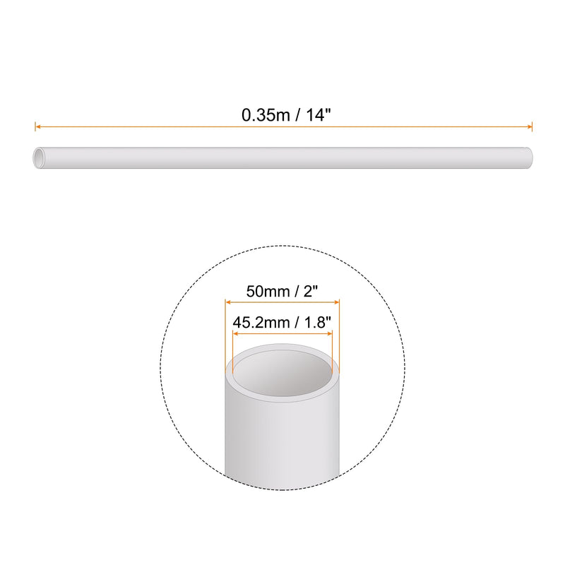 1.8" x 2" PVC Pipe 14" Plastic Rigid Tubing Round High Impact Drain Pipe, [for Greenhouse Garden Home HVAC Plumbing] - 45.2x50mm / White 1.8" x 2"
