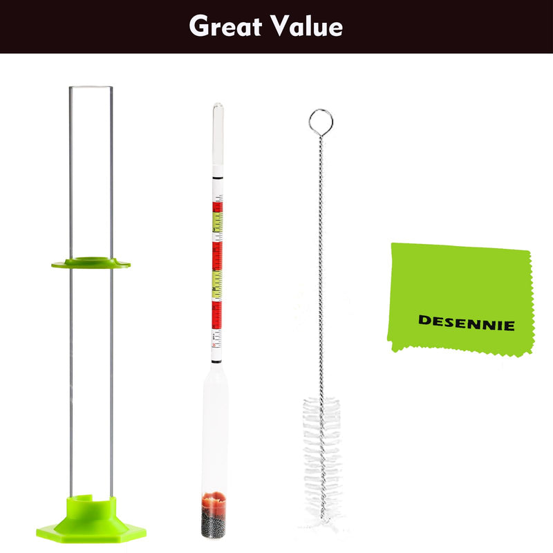 Triple Scale Hydrometer for Wine, Beer, Mead & Cider - ABV, Brix and Gravity Test Kit with Glass Test Jar Cleaning Brush Microfiber Cloth Triple Scale Hydrometer Test Jar Kit