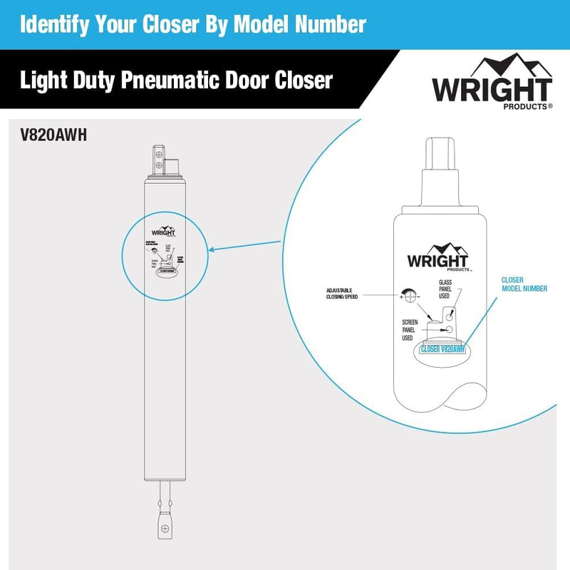 Wright Products V820AWH Light Duty Pneumatic Screen and Storm Door Closer, White