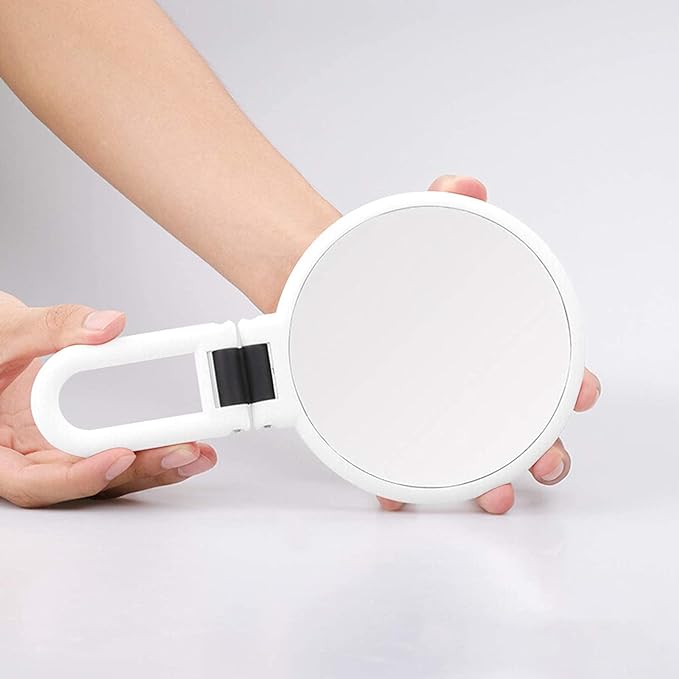 Hand Mirror Magnifier Desk Mirror 10x Equal Double Sided Mirror with Handle, Stand & Hand Mirror, Foldable Makeup Mirror, Convenient to Carry, Round White - NewNest Australia