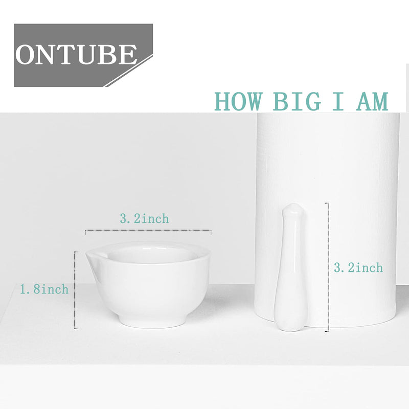 ONTUBE Mortar and Pestle Set, Ceramic Stoneware Spice Herb Grinder Pill Crusher Set (3.2 Inch) White