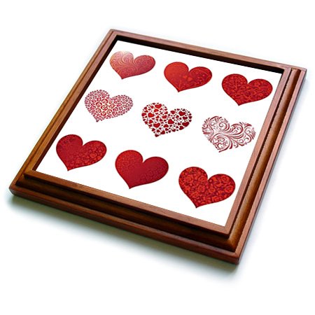 3dRose Valentine 9 Red Hearts Trivet with Ceramic Tile, 8" by 8", Brown
