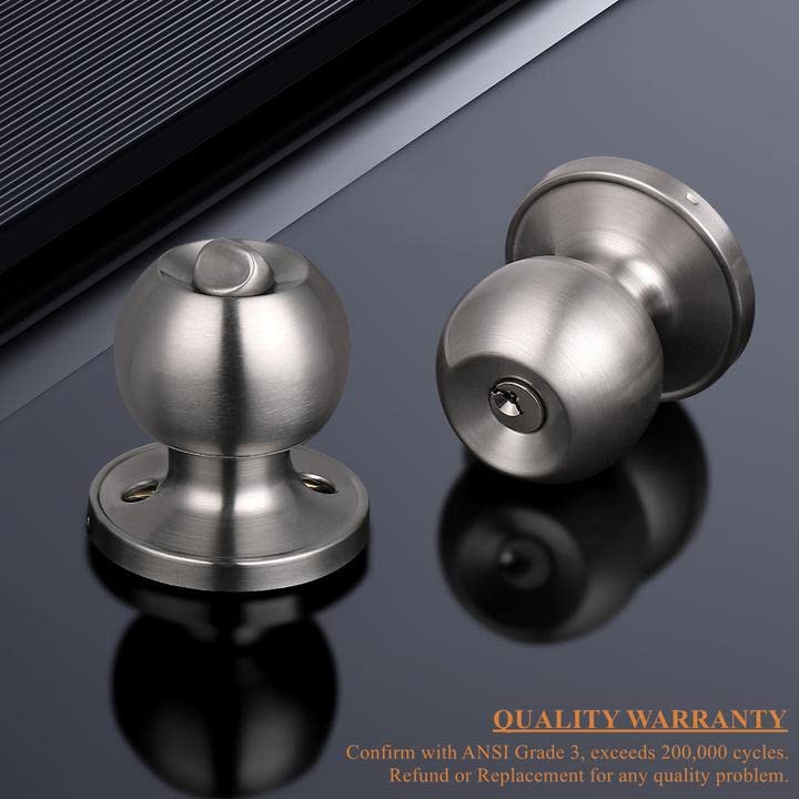 Probrico Satin Nickel Entry Door Knob and Double Cylinder Deadbolt Combo Pack, Keyed on Both Sides, Front Door and Exterior Gate Lockset Hardware 1 Pack Brushed Nickel